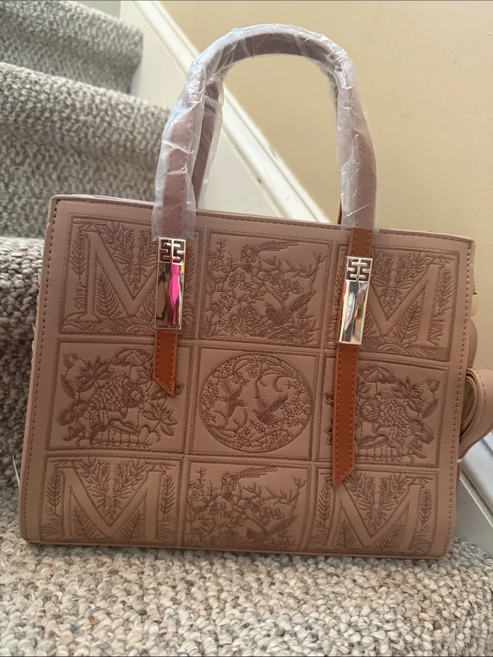 Embossed Panel Tote Bag - Blush Pink